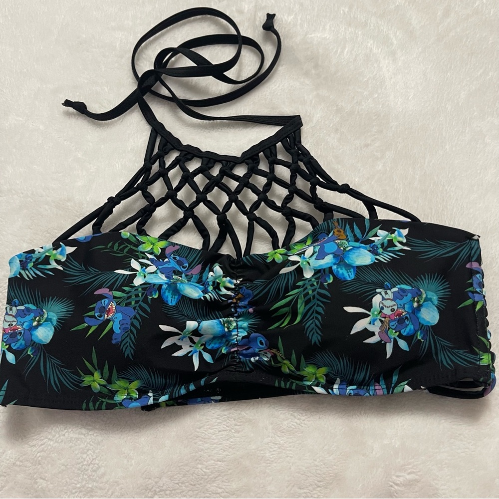 Disney LILO and Stitch Black and Blue Floral Swimwear Bikini Top M Hot Topic